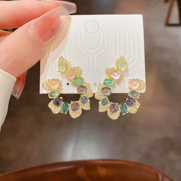 DAIIIBABYYY  -  Korean Style Big Flower Stud Earrings Big Crystal Exquisite Zircon Stone Earrings Fashion Jewelry Rhinestone Earrings Wedding